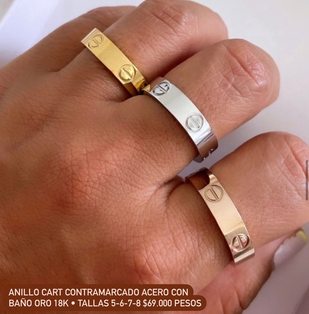Anillo cart acero con baño oro 18k(contramarcado)
