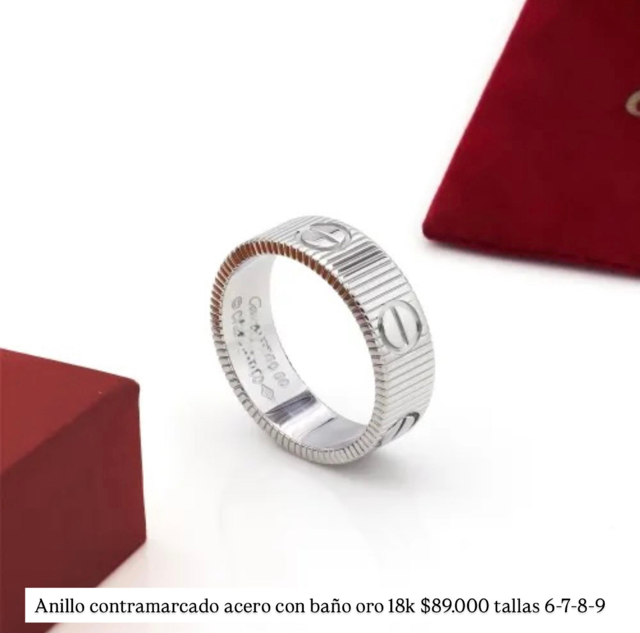 Anillo cart contramarcado acero con baño oro 18k