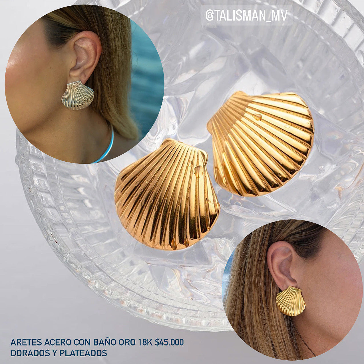 Aretes acero con baño oro 18k