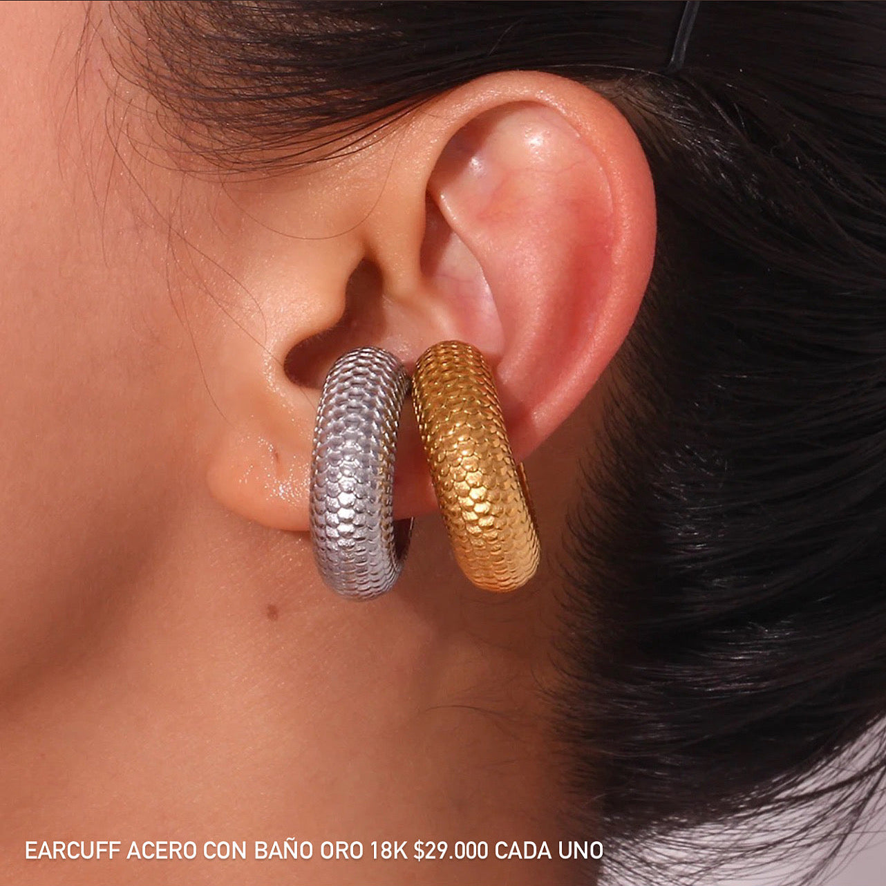 Maxi earcuff acero con baño oro 18k