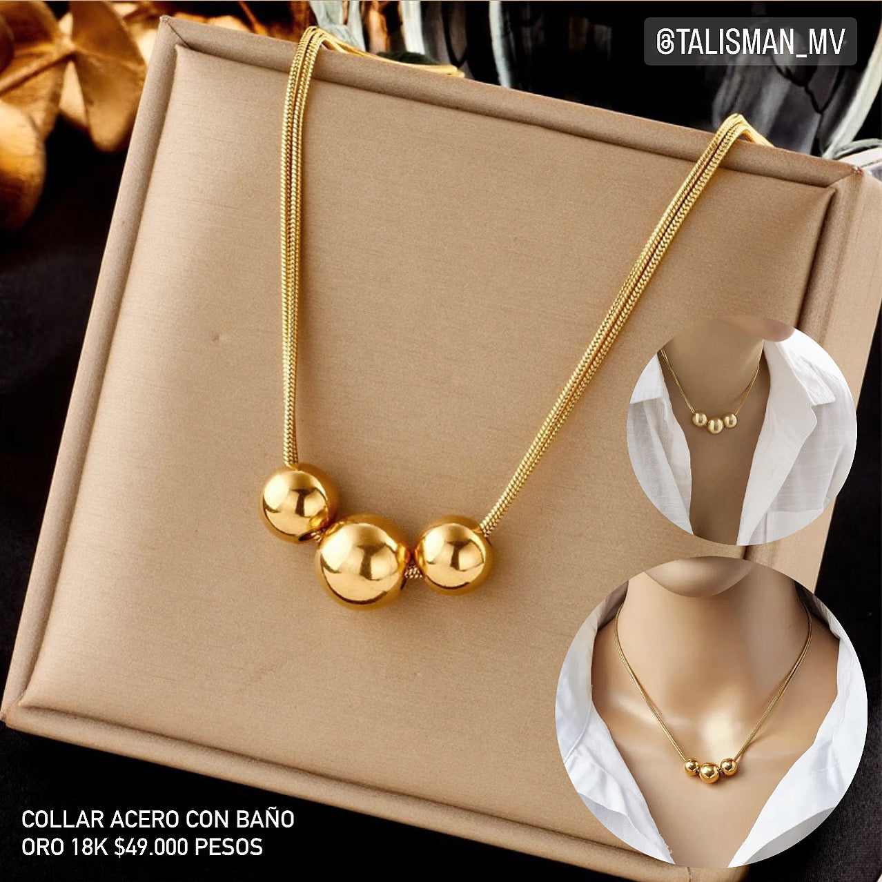 Collar acero con baño oro 18k