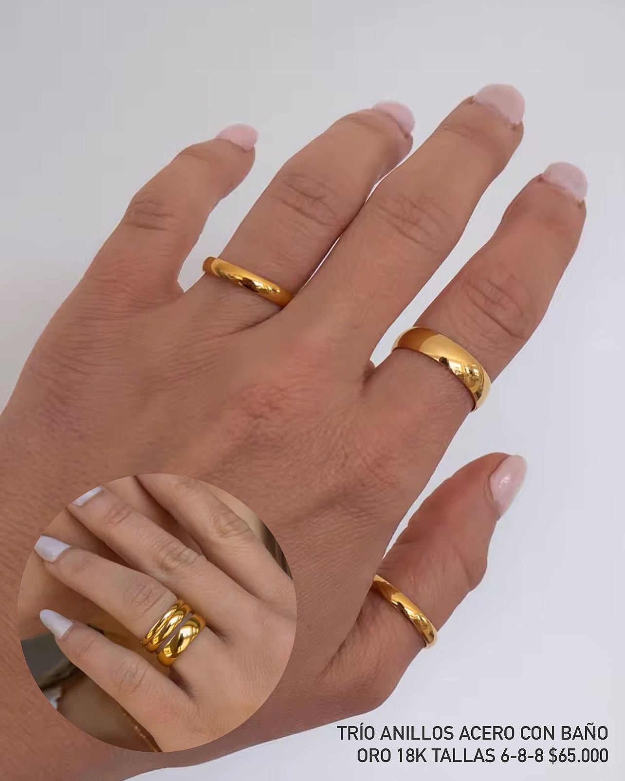 Set de Anillos acero con baño oro 18k