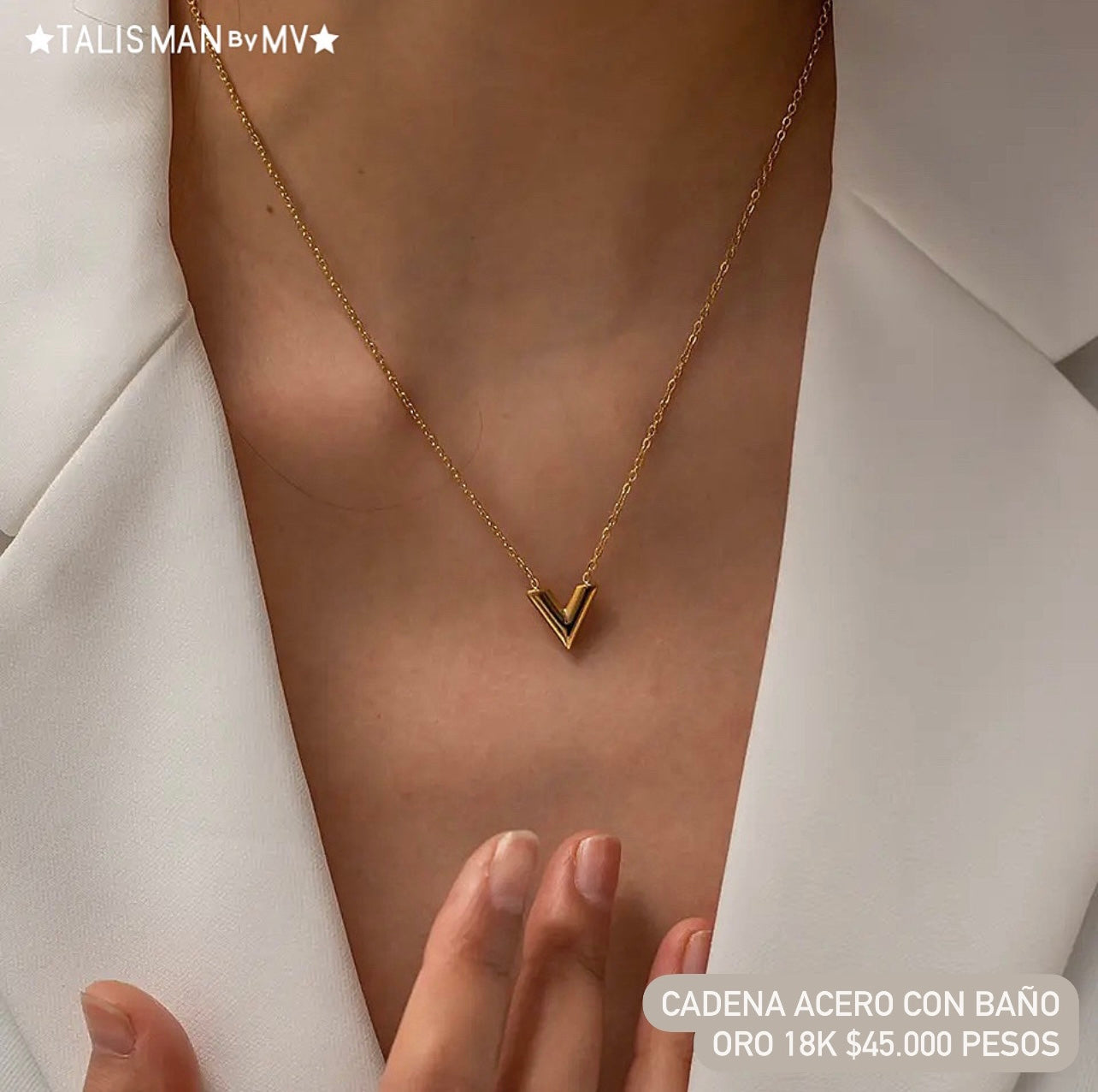 Cadena acero con baño oro 18k