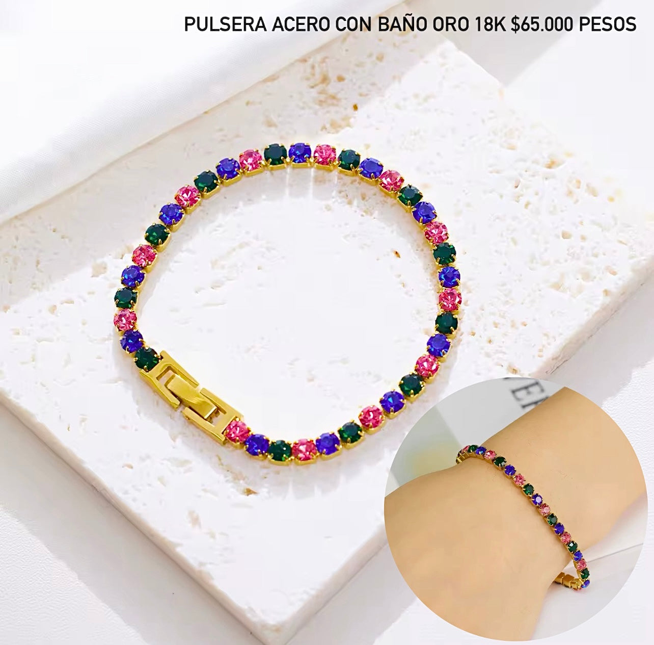 Pulsera acero con baño oro 18k