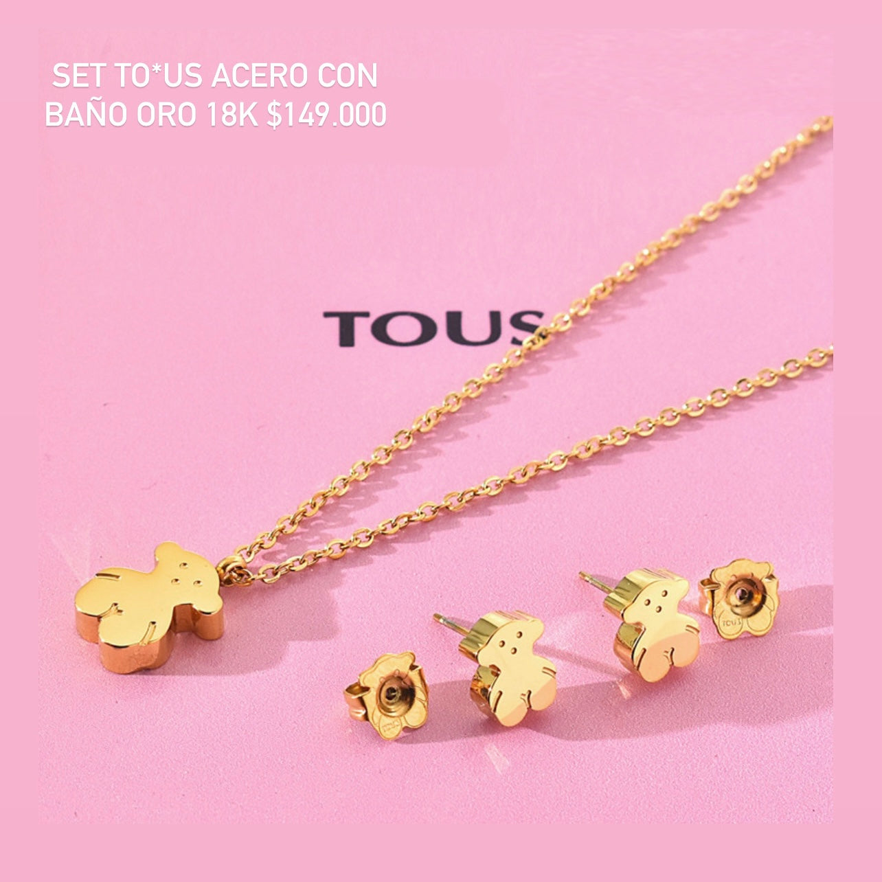 Set acero con baño oro 18k