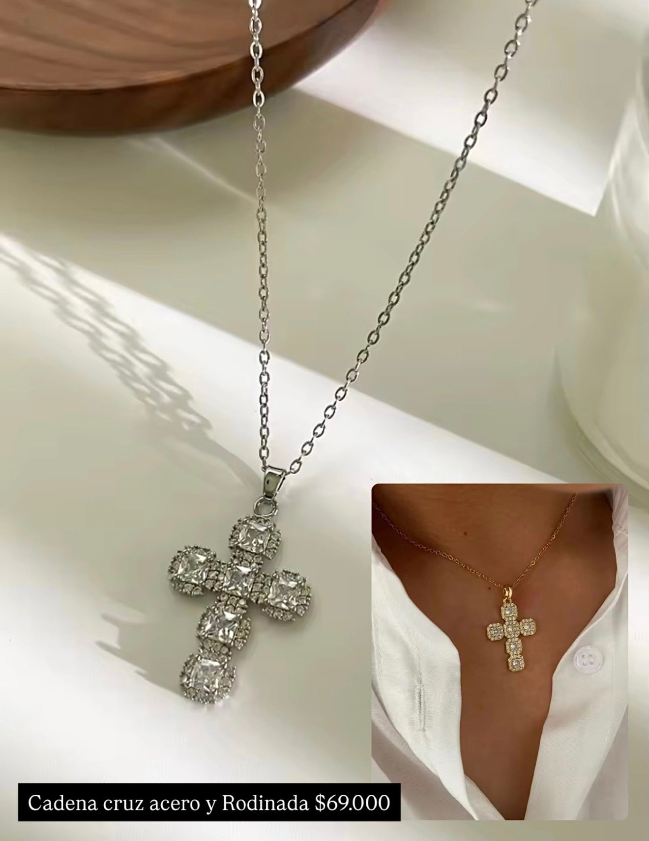 Collar rodinado con zircones