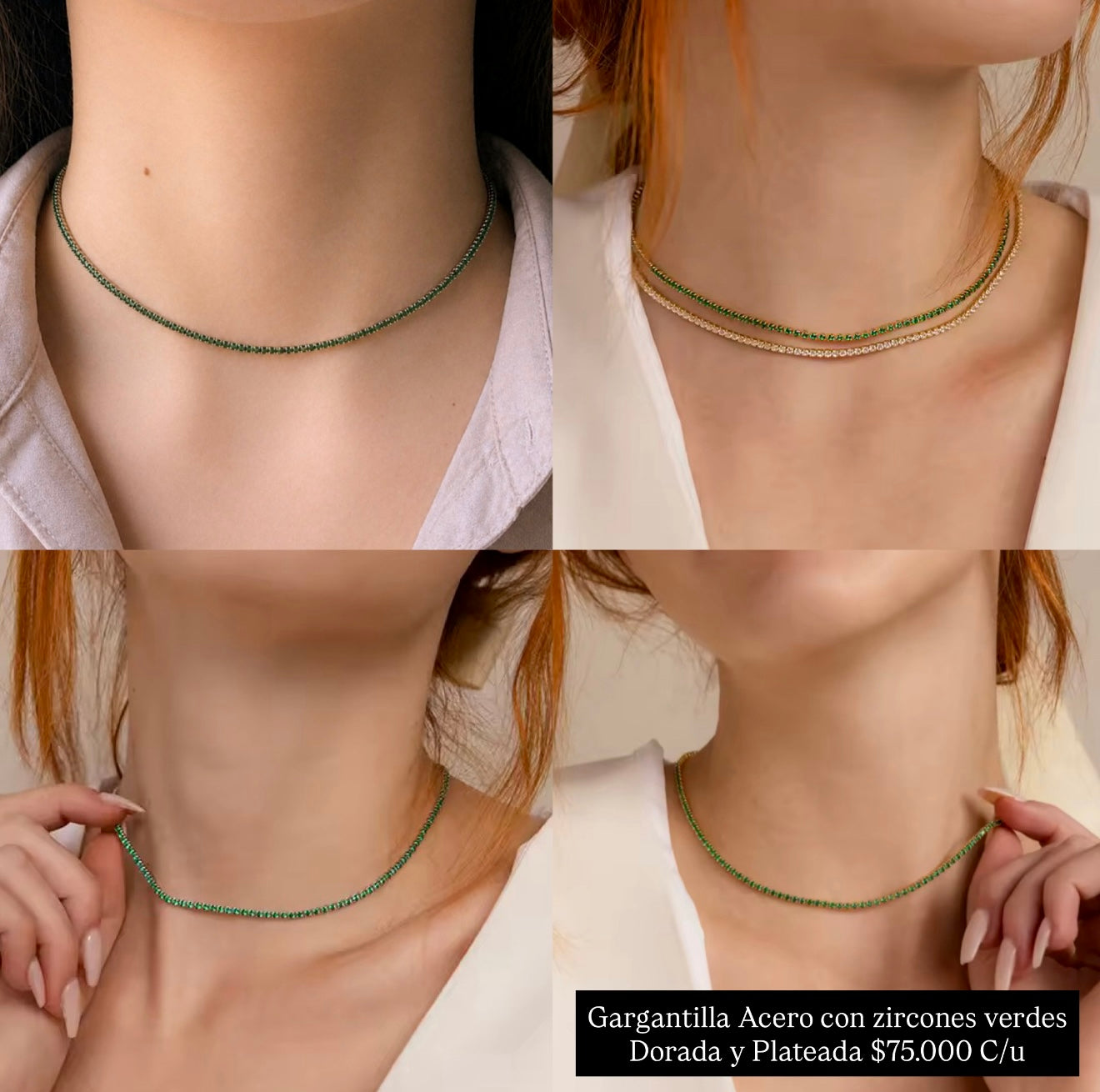 Gargantilla acero con zircones verdes