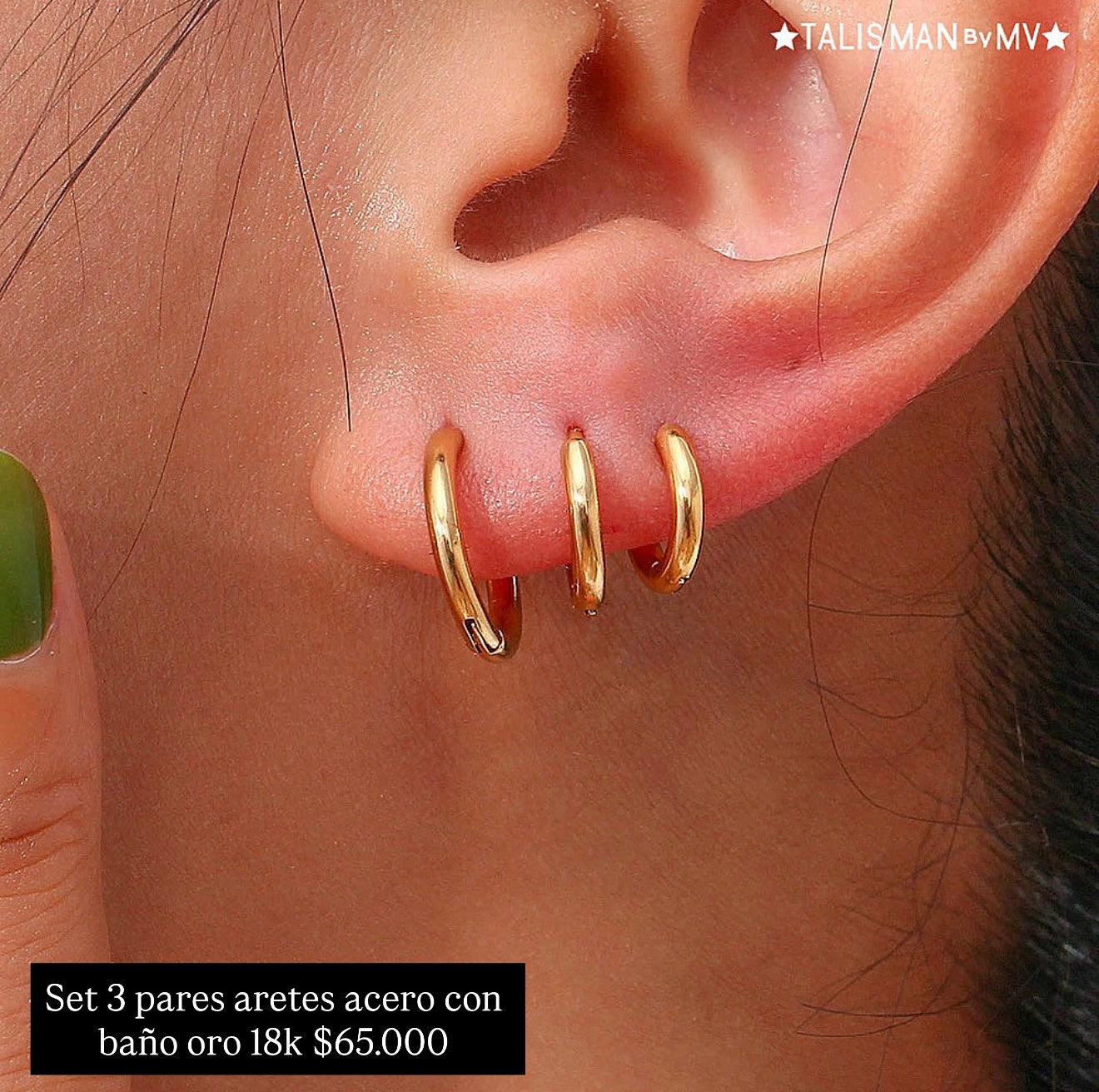 Set 3 pares aretes acero inoxidable