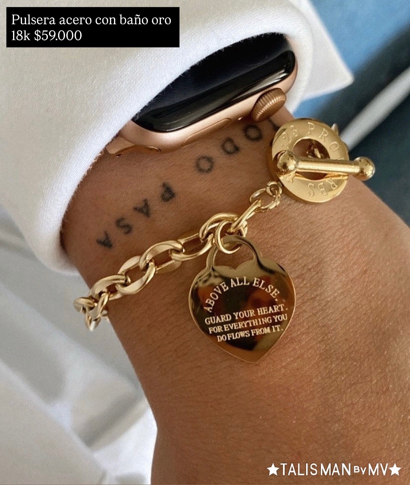 Pulsera acero con baño oro 18k
