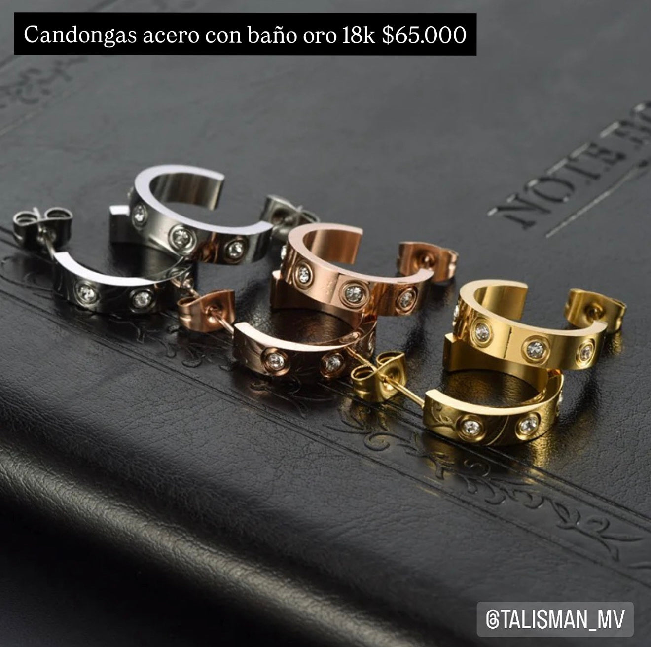 Candongas acero con baño oro 18k