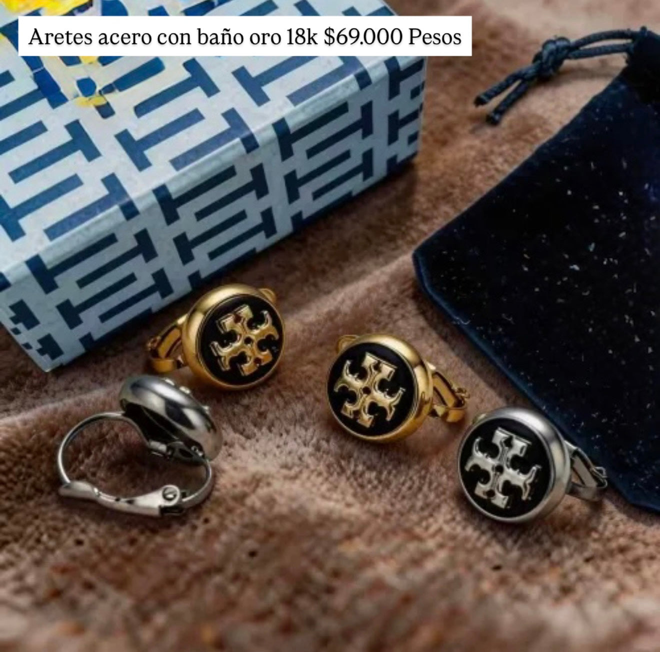 Aretes acero con baño oro 18k