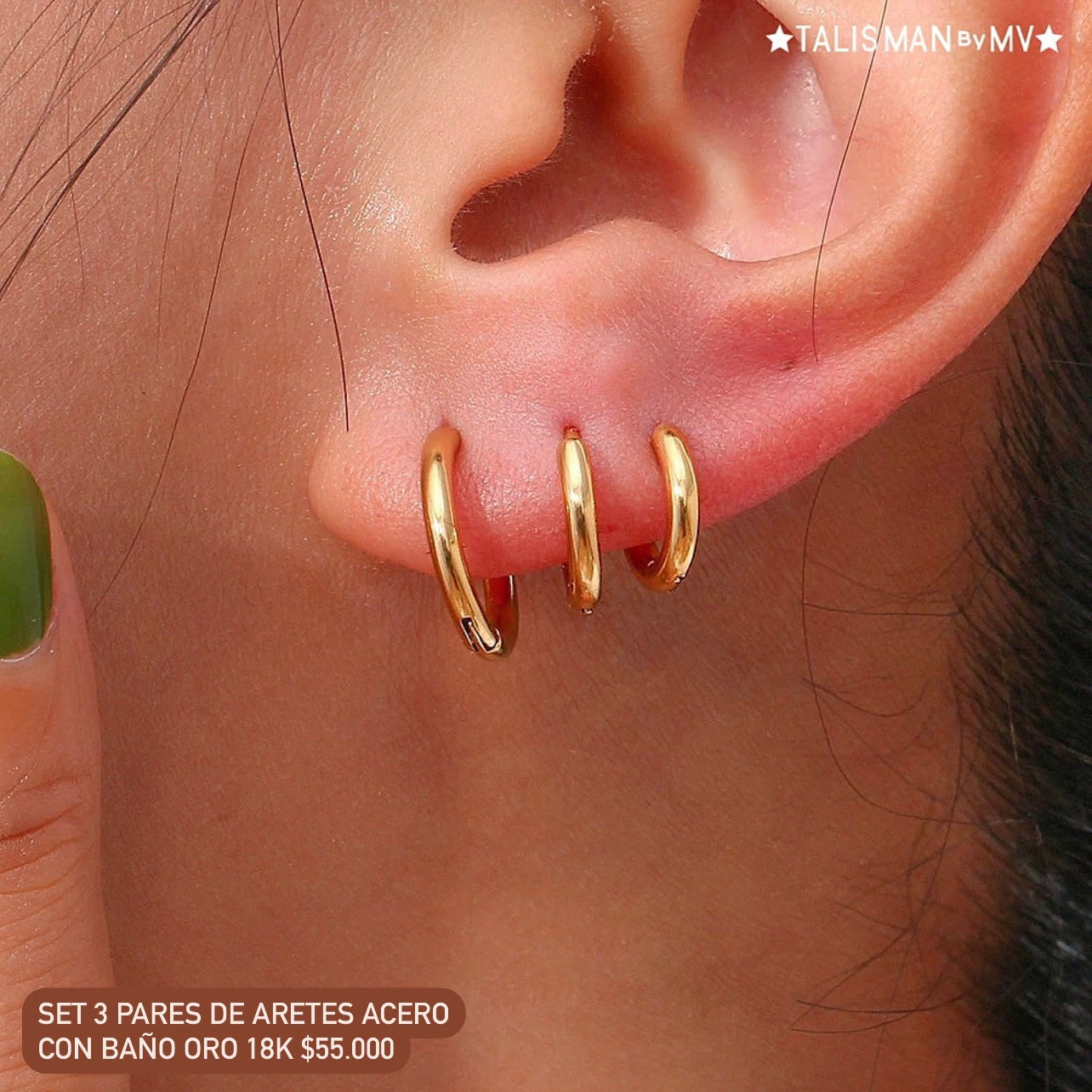 Set 3 pares aretes acero inoxidable