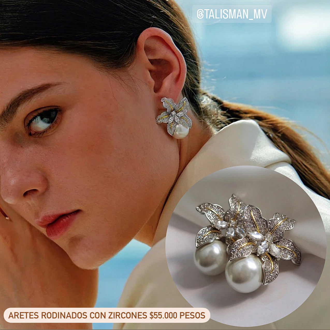 Aretes rodinados con perla