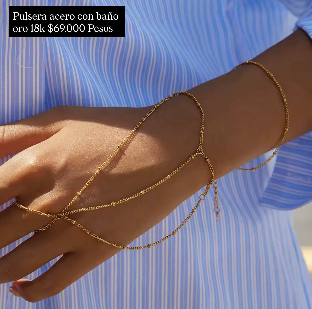 Pulsera acero con baño oro 18k