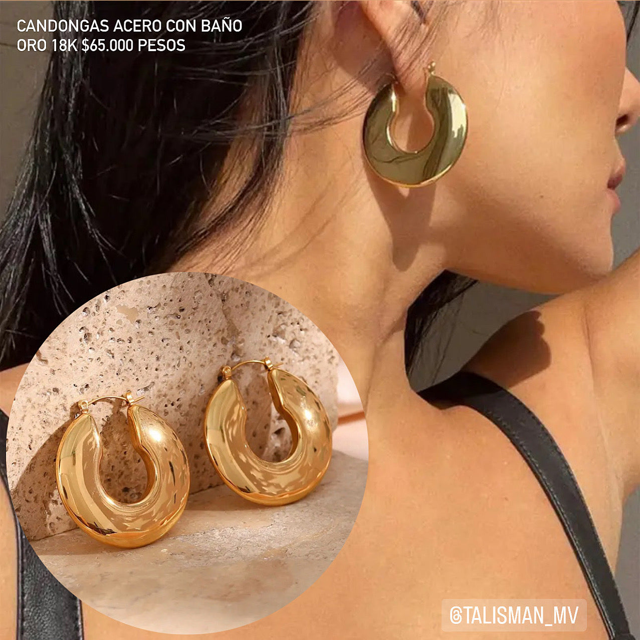 Candongas Acero con baño Oro 18k