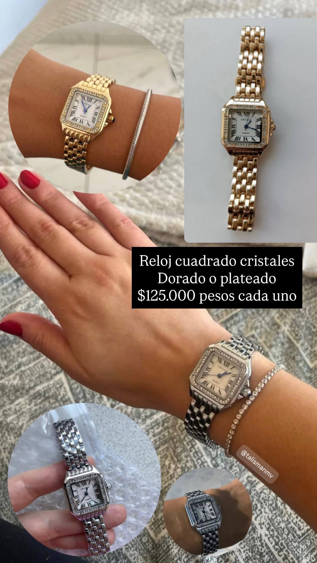 Reloj cuadrado con piedras