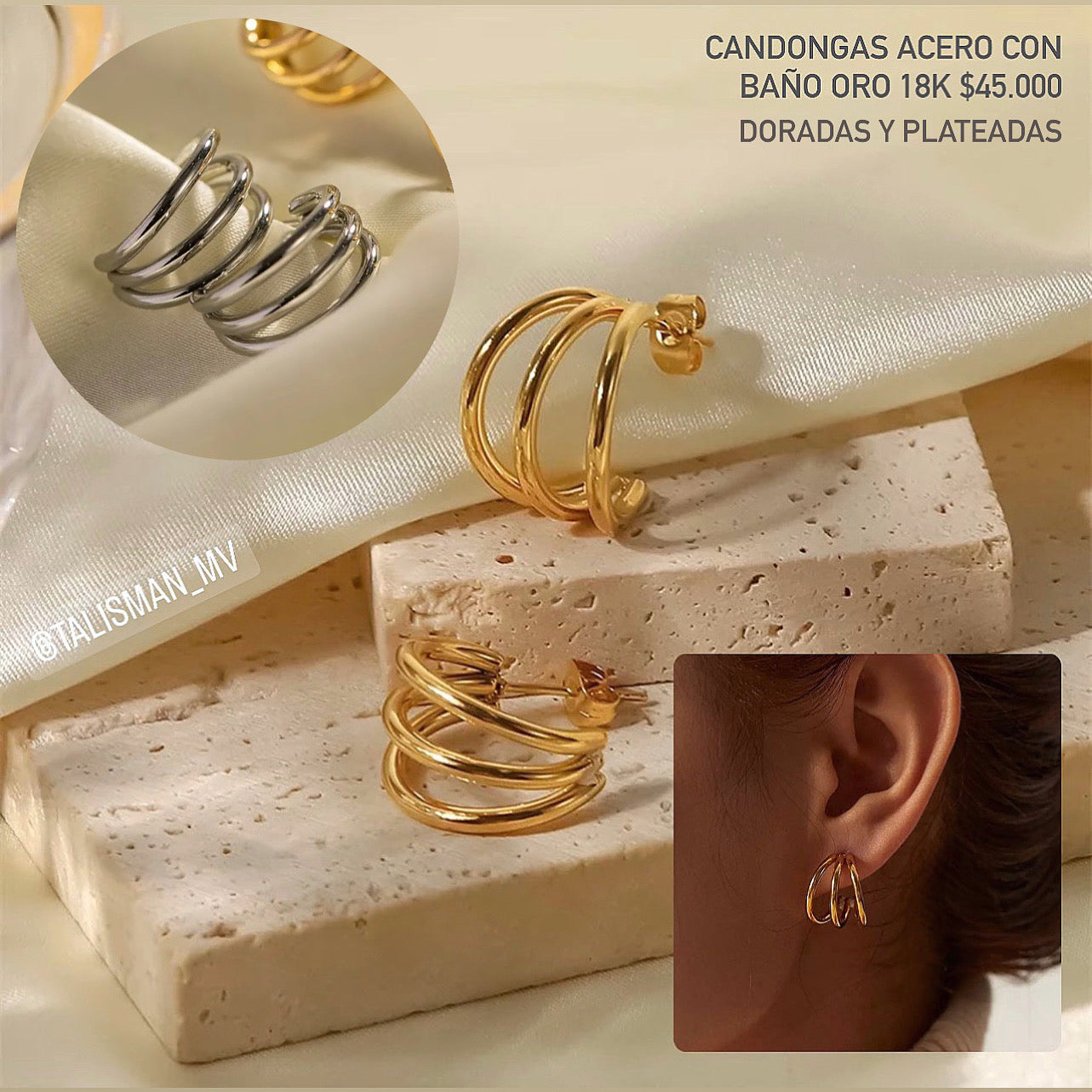 Candongas Acero con baño Oro 18k