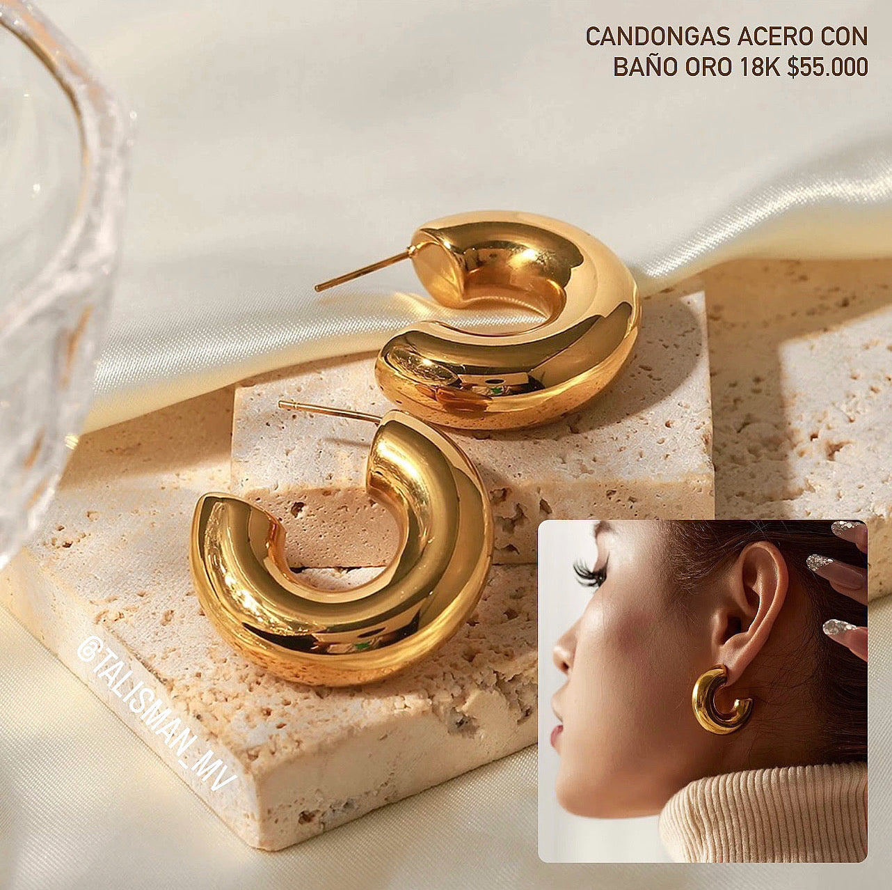 Candongas Acero con baño Oro 18k