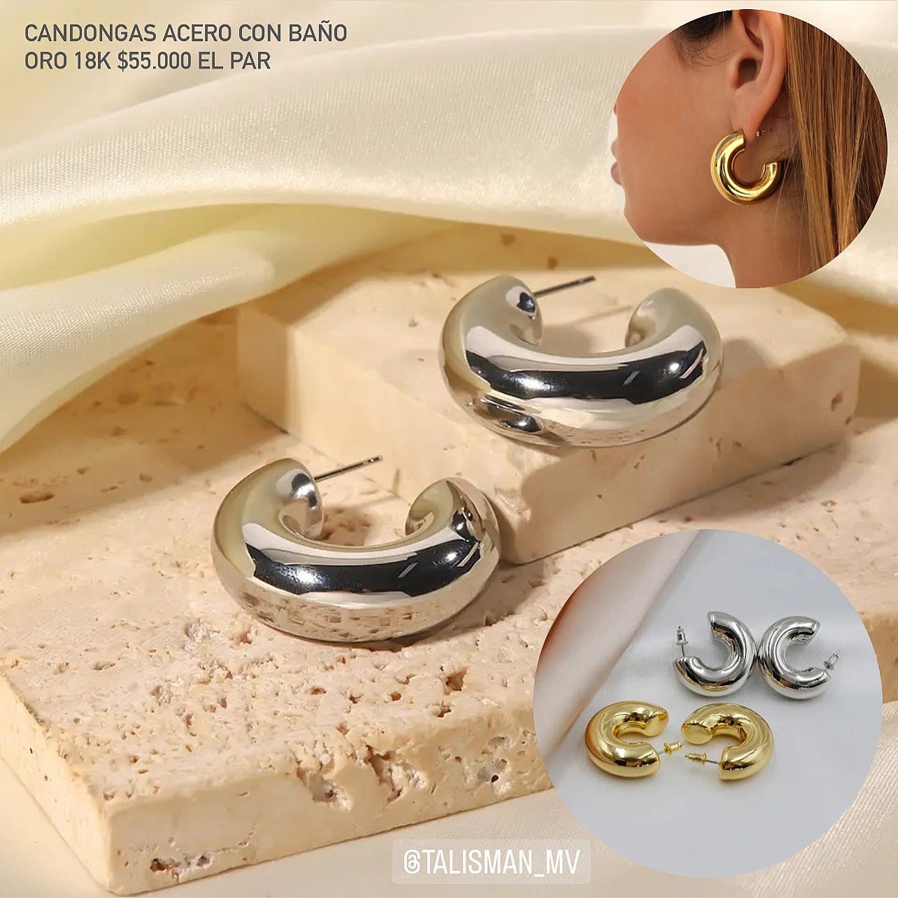 Candongas Acero con baño Oro 18k