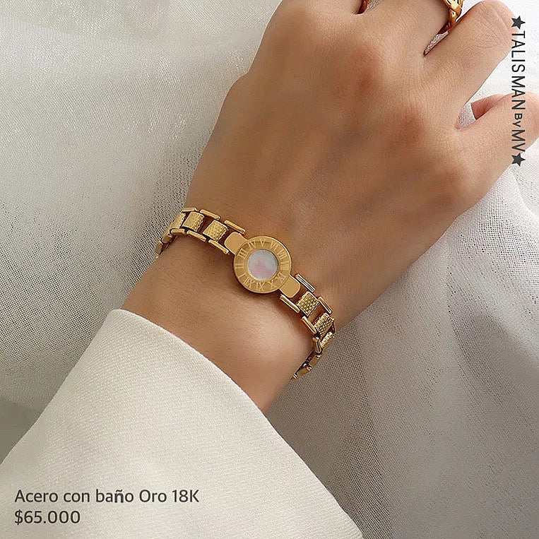 Pulsera Acero con baño Oro 18k