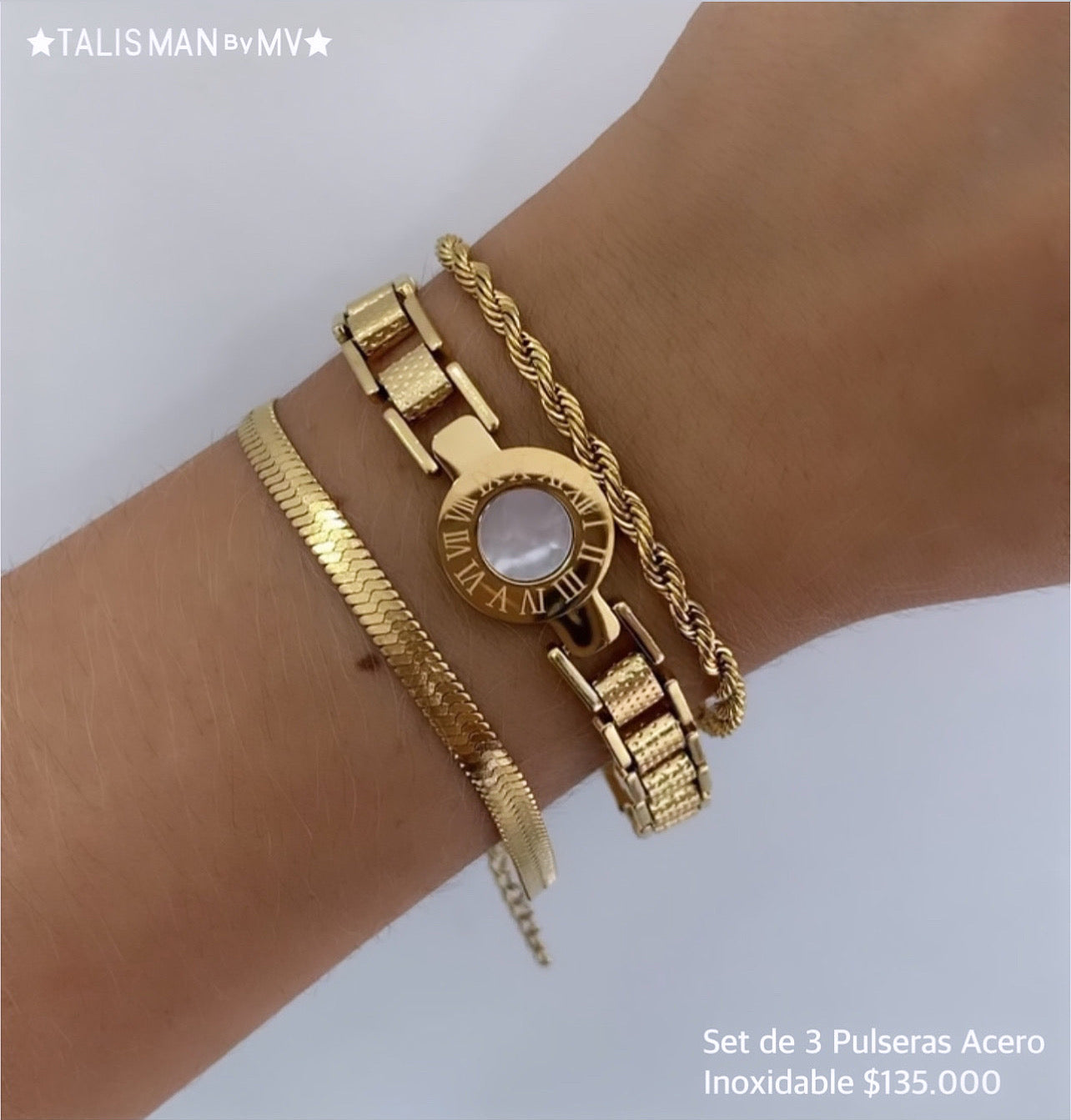 Set de 3 Pulseras Acero Inoxidable