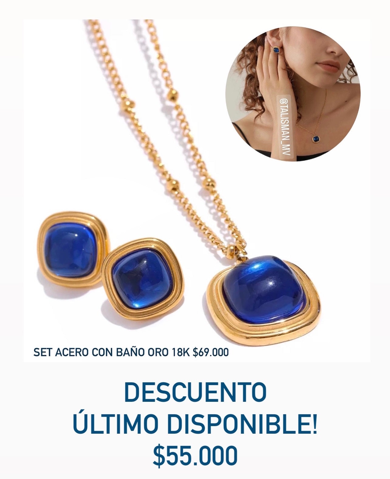 Set acero con baño oro 18k