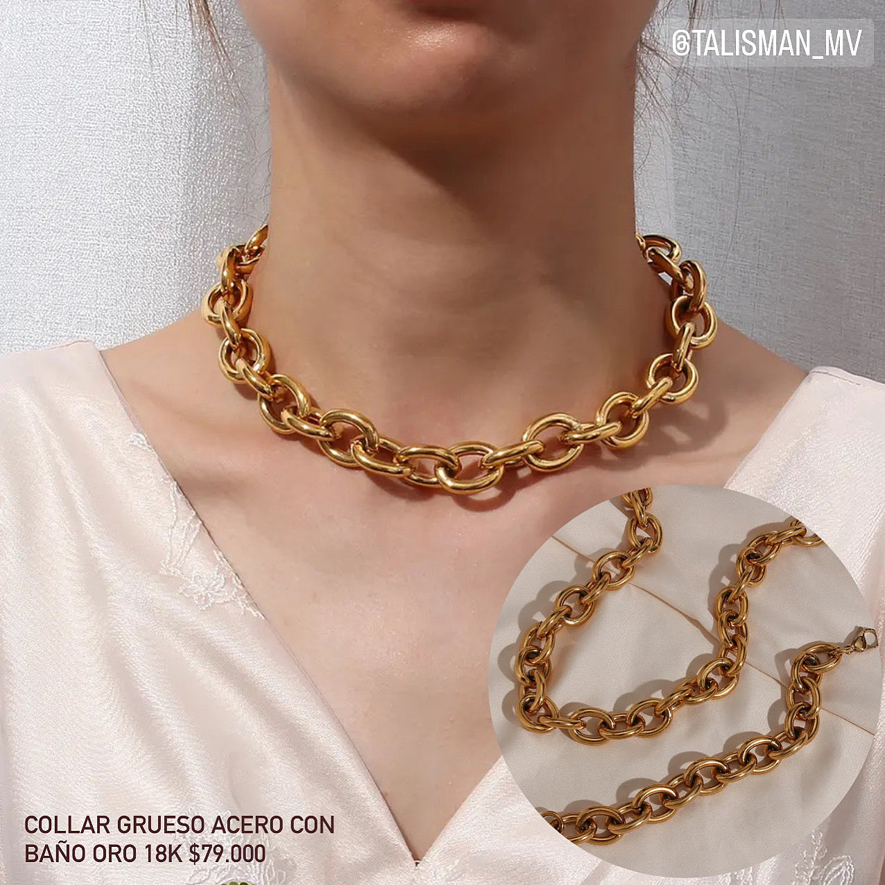 Collar grueso acero con baño oro 18k