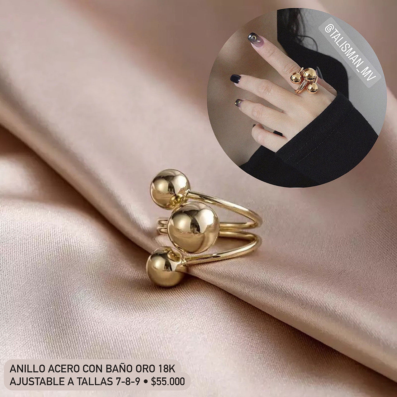 Anillo Acero con baño Oro 18k