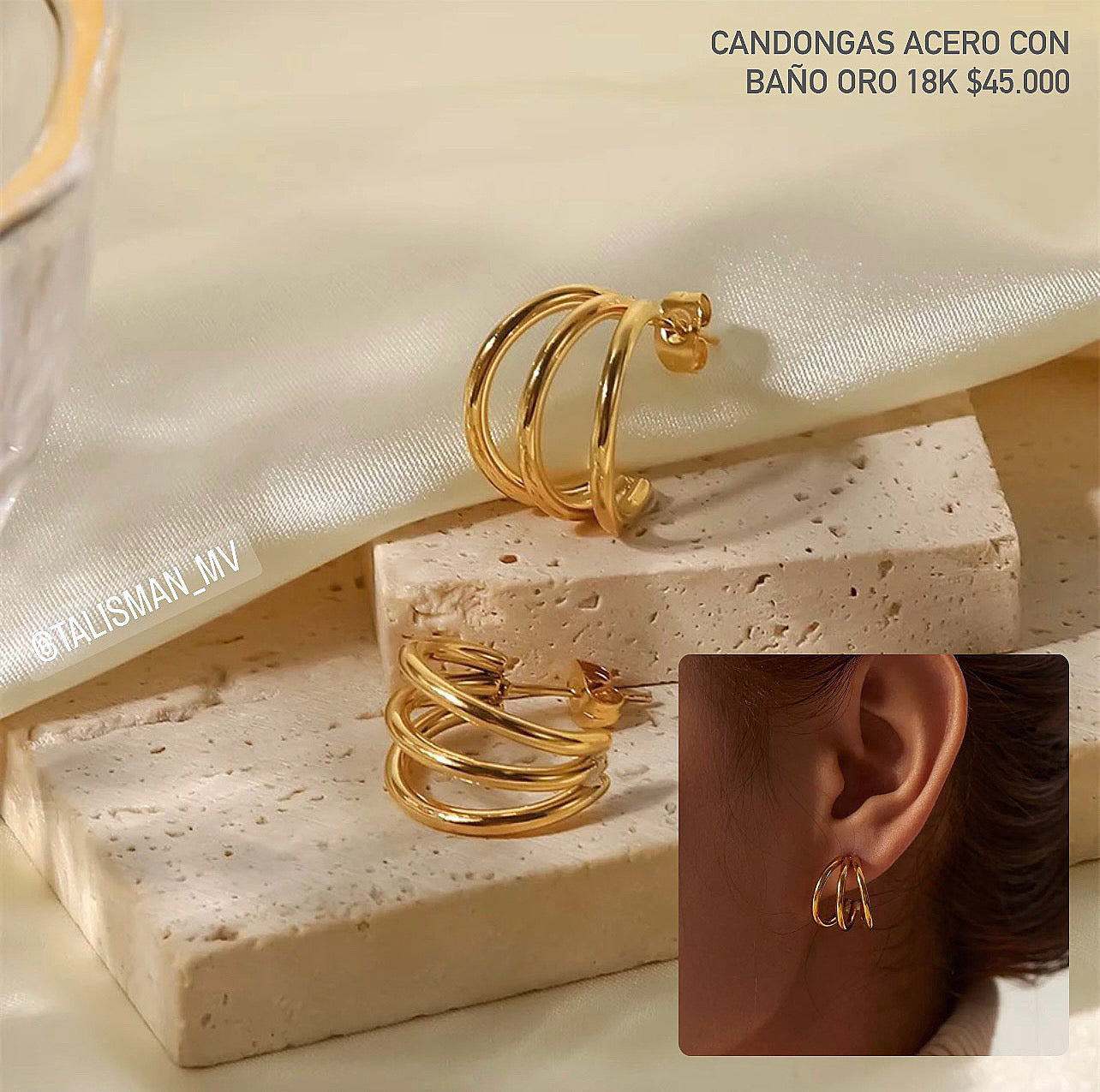 Candongas Acero con baño Oro 18k