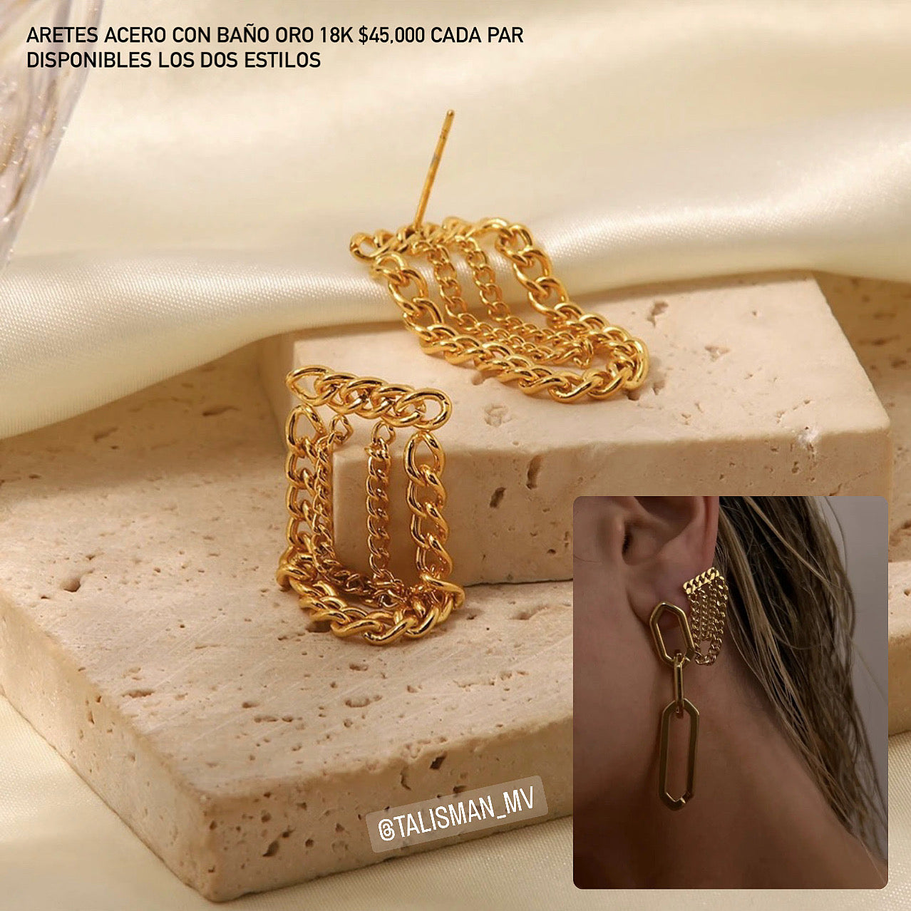 Aretes Acero con baño oro 18k