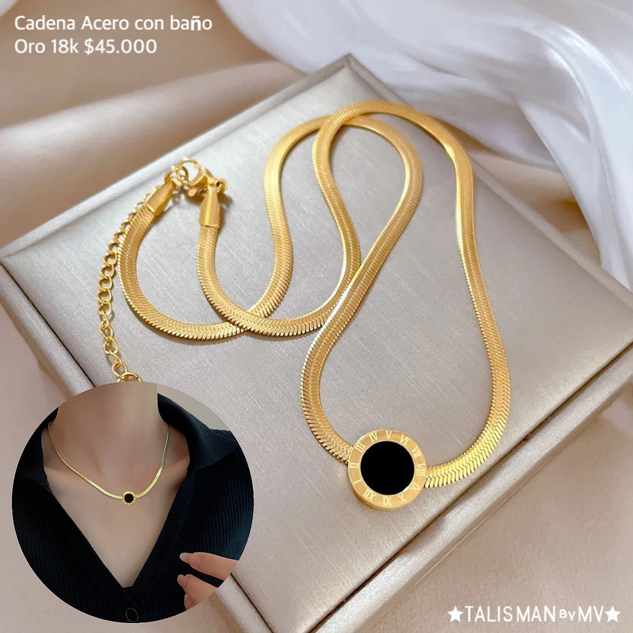 Cadena Acero con baño Oro 18k