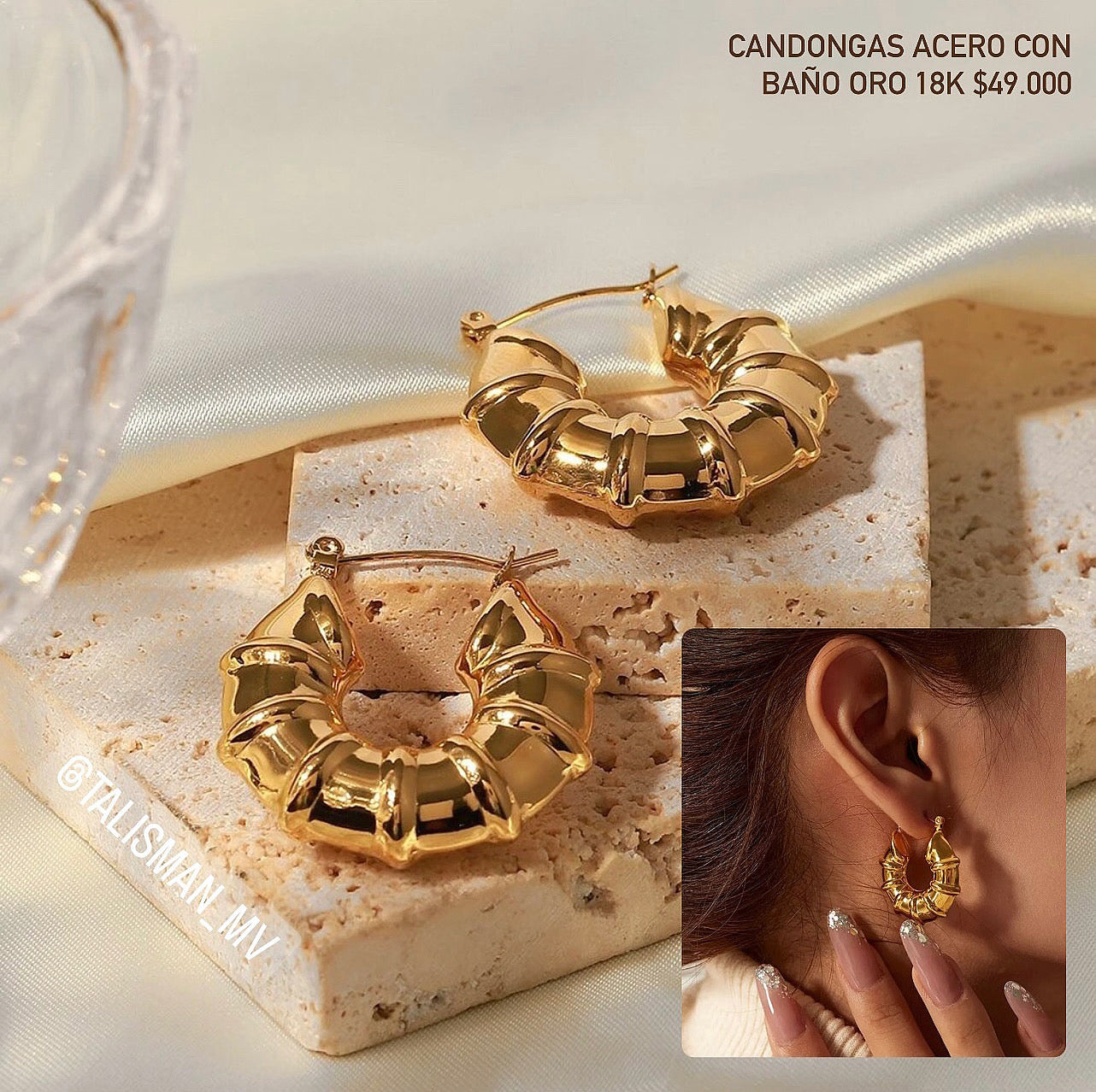 Candongas Acero con baño Oro 18k