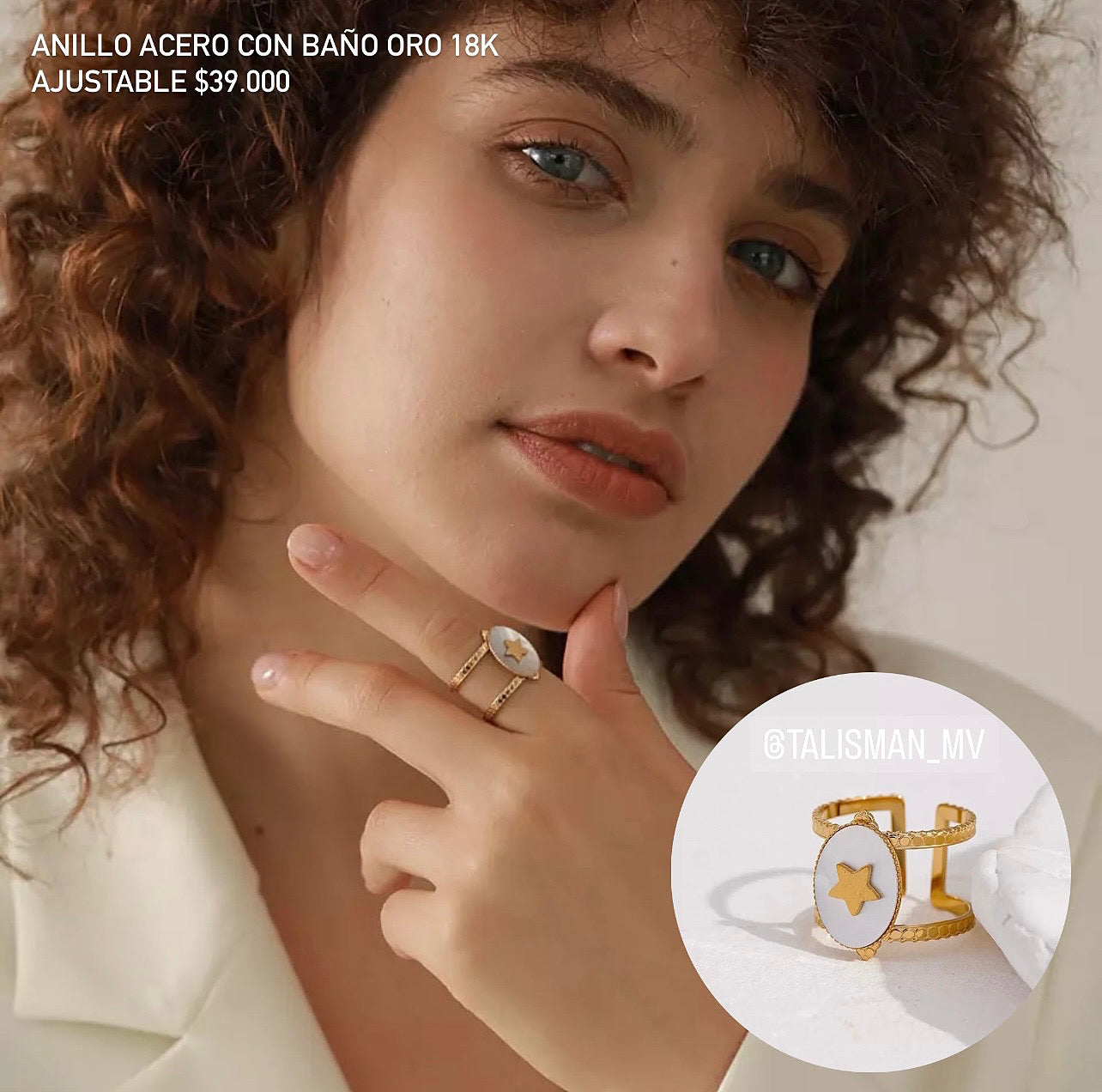 Anillo Ajustable Acero con baño Oro 18k