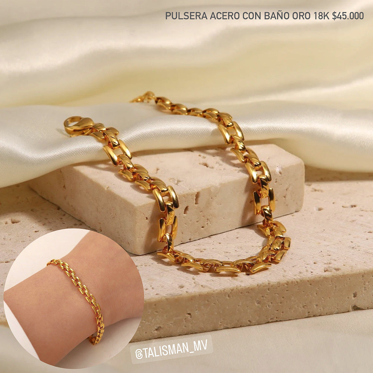 Pulsera acero con baño oro 18k