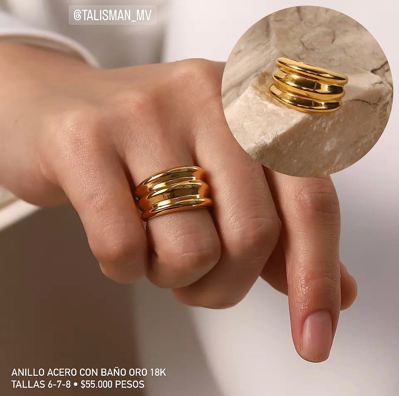 Anillo Acero con baño Oro 18k