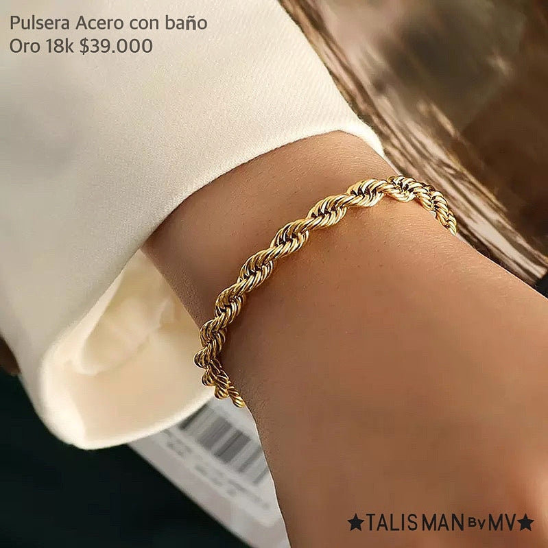 Pulsera Acero con baño Oro 18k