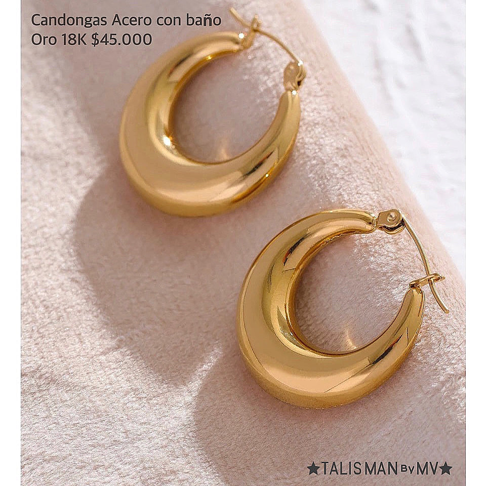 Candongas Acero con baño Oro 18k