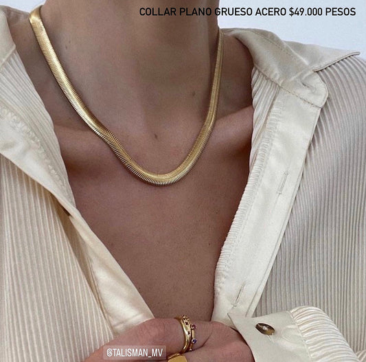 Collar grueso acero con baño oro 18k