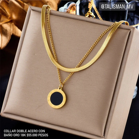 Collar doble acero con baño oro 18k