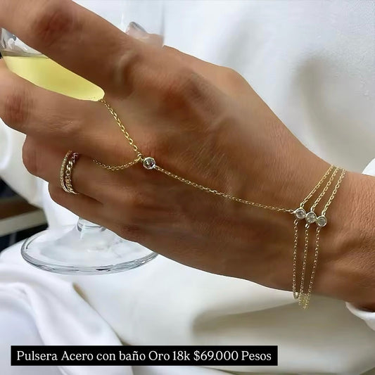 Pulsera acero con baño oro 18k