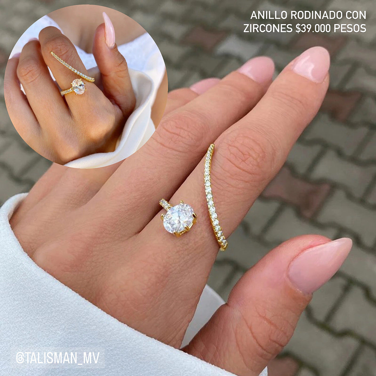Anillo rodinado con zircones