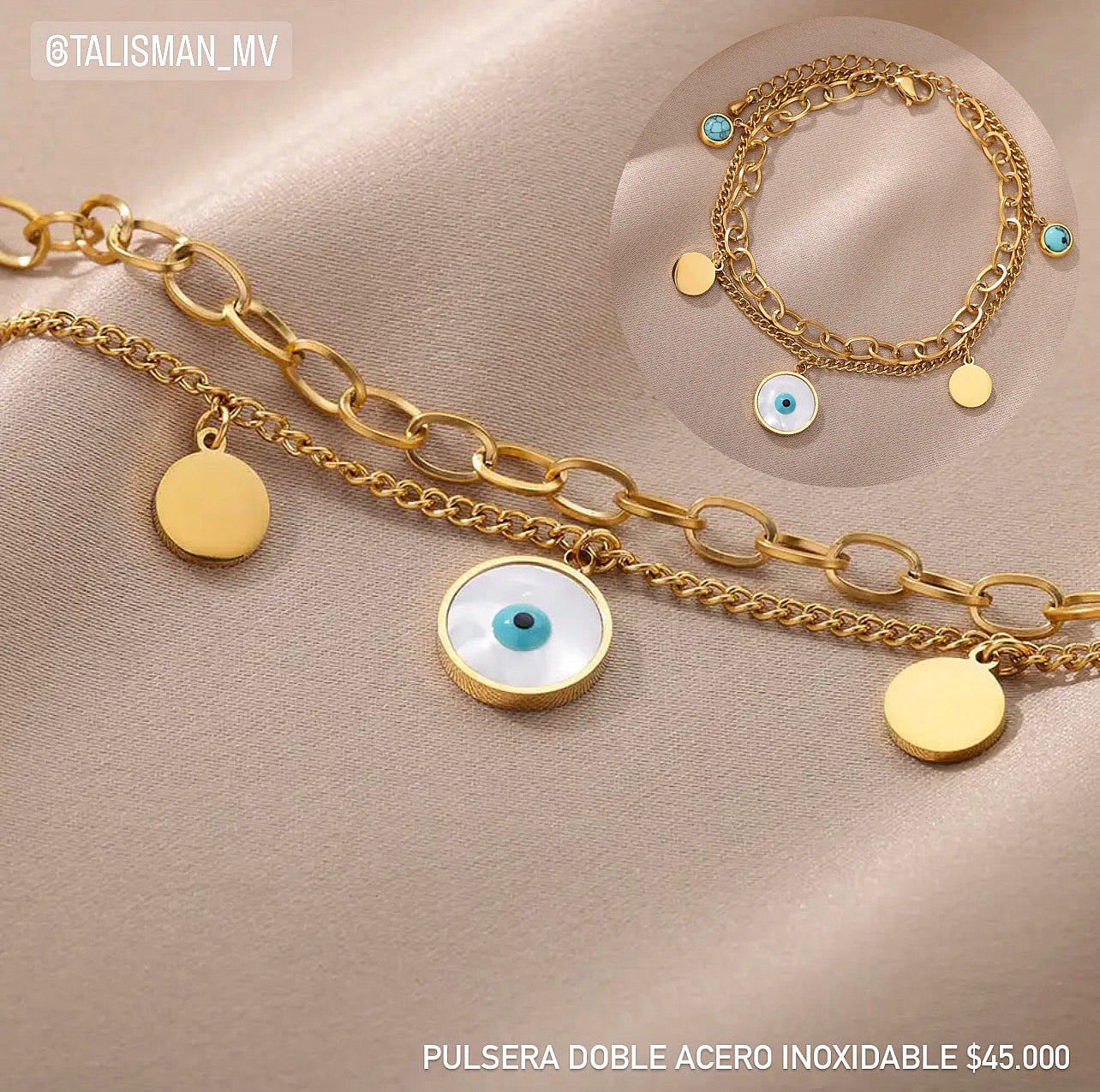 Pulsera doble acero con baño oro 18k