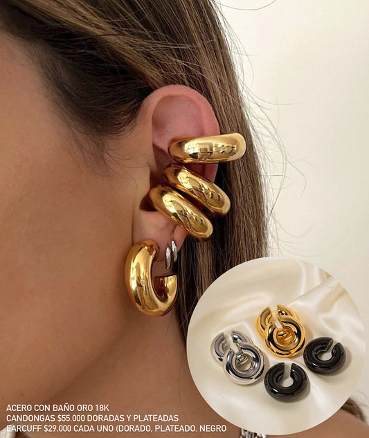 Earcuffs acero con baño oro 18k