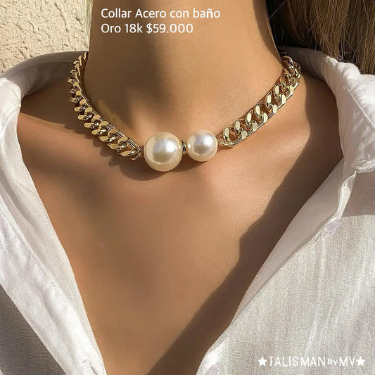 Collar cubano acero con baño oro 18k