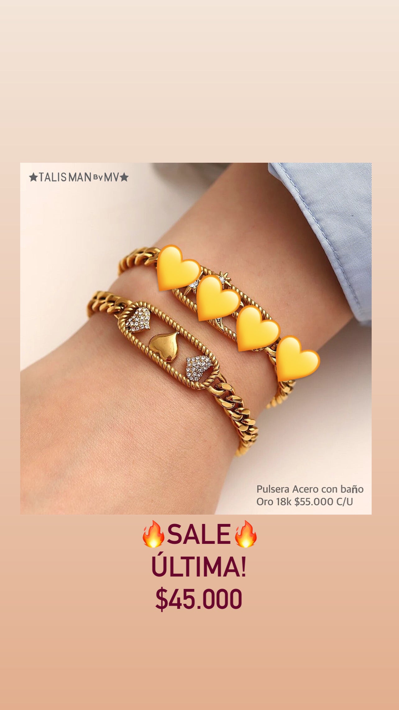 Pulsera acero con baño oro 18k