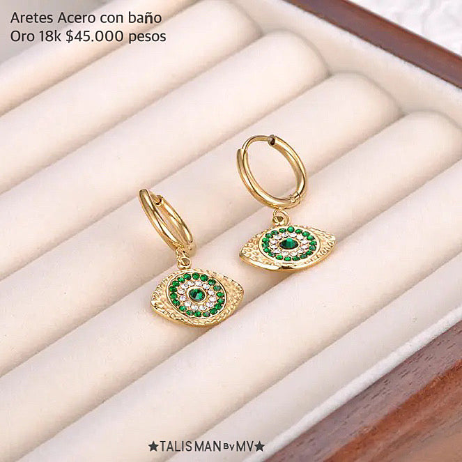 Aretes acero con baño oro 18k