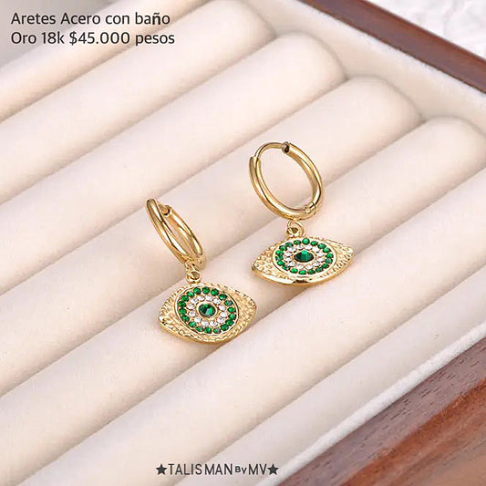 Aretes acero con baño oro 18k