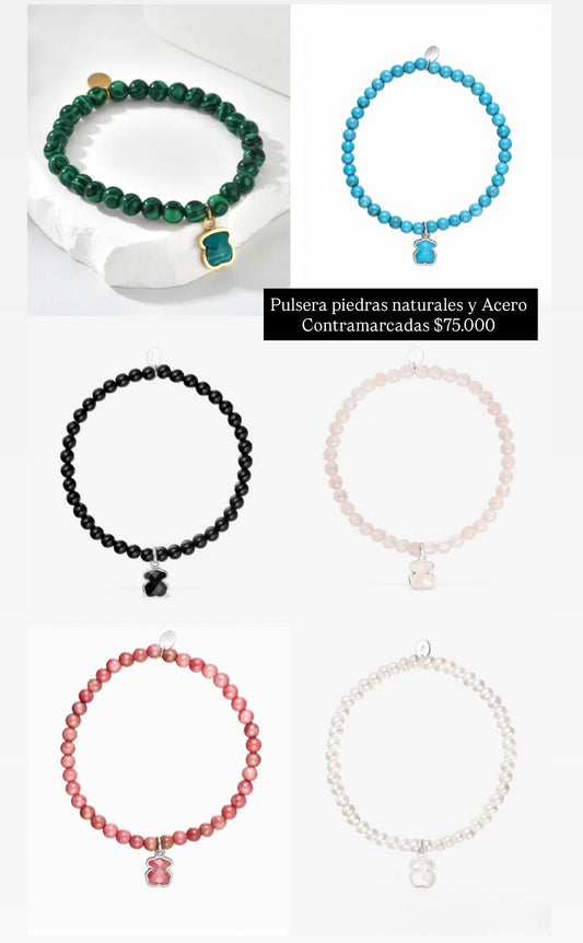 Pulsera piedras, cuarzos naturales y acero Contramarcadas