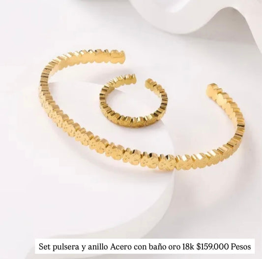 Set anillo y pulsera to*s acero con baño oro 18k