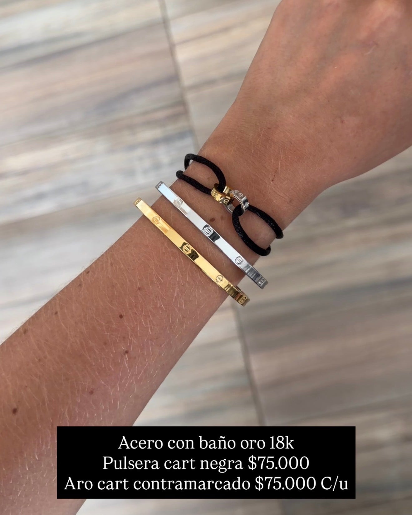 Pulseras acero con baño oro 18k